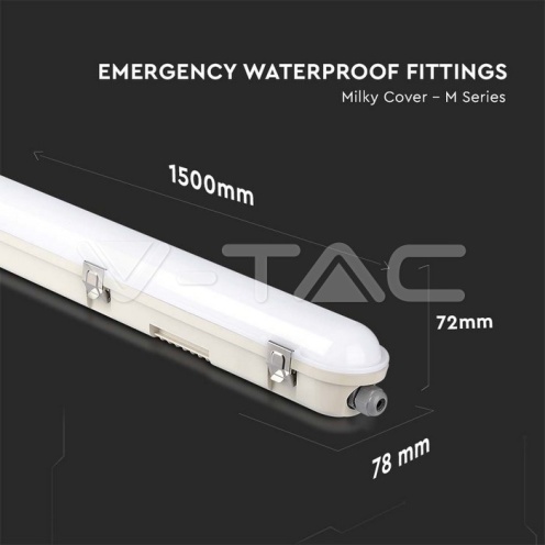 LED Влагозащитено Тяло М-Серия 1500мм 48W 6400K Авариино Захранване Стоманен Клип 120LM/W - изглед 10