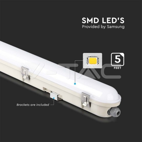 LED Влагозащитено Тяло М-Серия 1500мм 48W 6400K Авариино Захранване Стоманен Клип 120LM/W - изглед 5