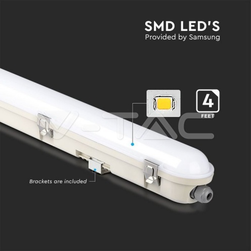 LED Влагозащитено Тяло M-Серия 1200мм 36W 4000K Мат Стоманен Клип 120LM/4320Lm - изглед 9