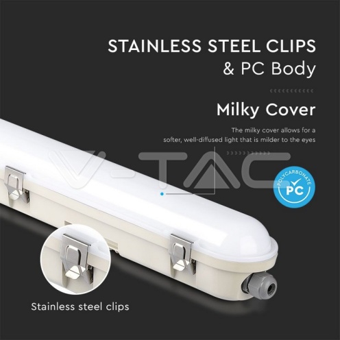 LED Влагозащитено Тяло M-Серия 1200мм 36W 4000K Мат Стоманен Клип 120LM/W - изглед 11