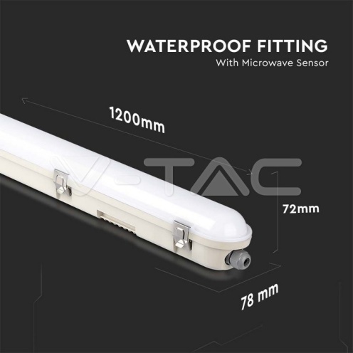 LED Влагозащитени Тяло SAMSUNG ЧИП - 120см 36W Сензор + Стоманен Клип 6400К - изглед 2