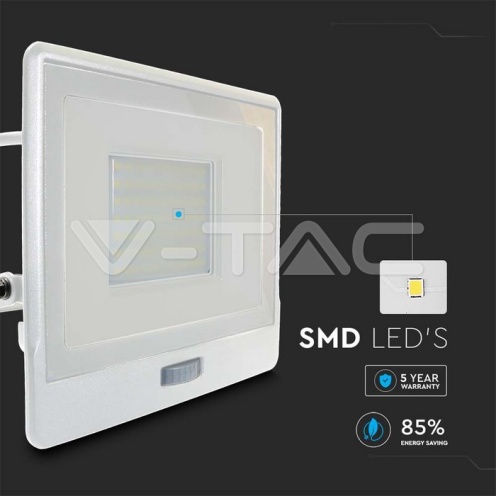 50W LED Прожектор PIR Сензор SAMSUNG ЧИП Бяло Тяло 3000К 1М Кабел - изглед 5
