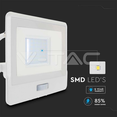 30W LED Прожектор PIR Сензор SAMSUNG ЧИП Бяло Тяло 3000К 1М Кабел - изглед 5