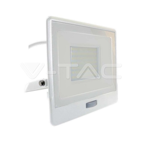 50W LED Прожектор PIR Сензор SAMSUNG ЧИП Бяло Тяло 3000К 1М Кабел - изглед 1