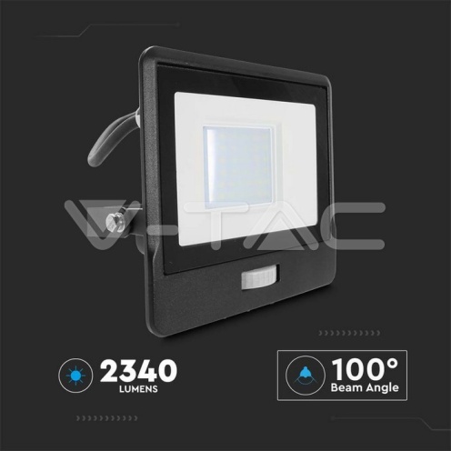 30W LED Прожектор PIR Сензор SAMSUNG ЧИП Черно Тяло 3000К 1М Кабел - изглед 12