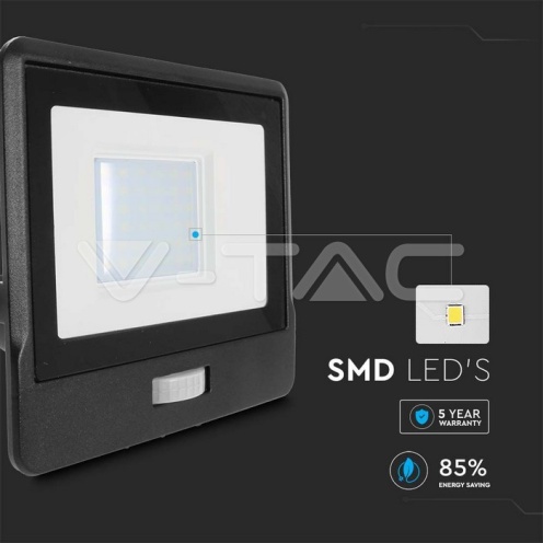 30W LED Прожектор PIR Сензор SAMSUNG ЧИП Черно Тяло 3000К 1М Кабел - изглед 7