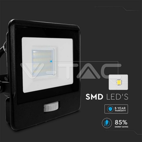 20W LED Прожектор PIR Сензор SAMSUNG ЧИП Черно Тяло 3000К 1М Кабел - изглед 7