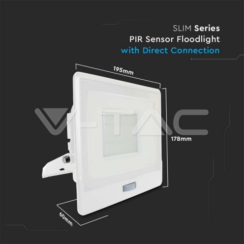 50W LED Прожектор PIR Сензор SAMSUNG ЧИП Бяло Тяло 3000К - изглед 2