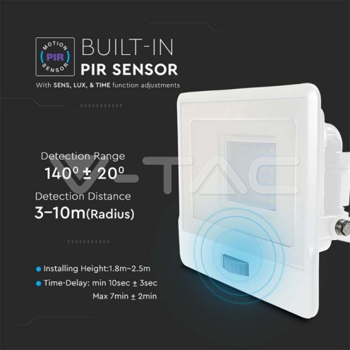 30W LED Прожектор PIR Сензор SAMSUNG ЧИП Бяло Тяло 3000К - изглед 7