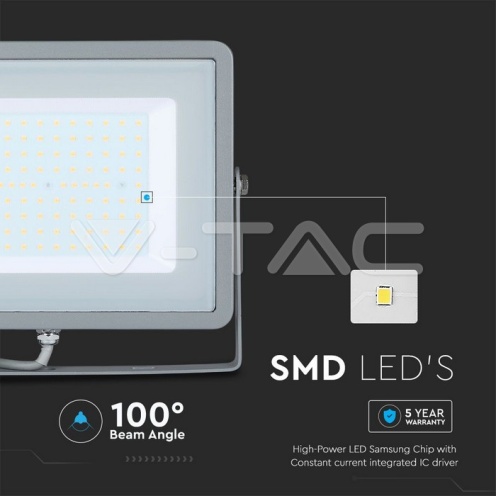 100W LED Прожектор SAMSUNG ЧИП G2 SMD Сиво Тяло 4000К - изглед 12