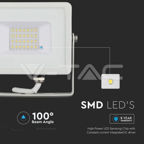 20W LED Прожектор SAMSUNG ЧИП G2 SMD Бяло Тяло 3000К - изглед 2