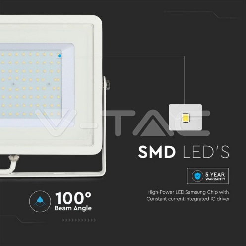 100W LED Прожектор SAMSUNG ЧИП G2 SMD Бяло Тяло 3000К - изглед 3