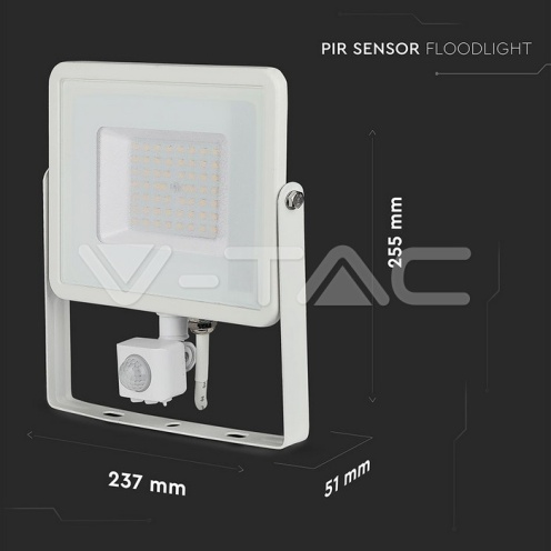 50W LED Прожектор Със Сензор SAMSUNG ЧИП Бяло Тяло 4000К - изглед 14