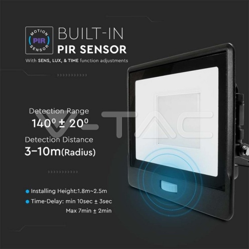 50W LED Прожектор PIR Сензор SAMSUNG ЧИП Черно Тяло 3000К - изглед 11