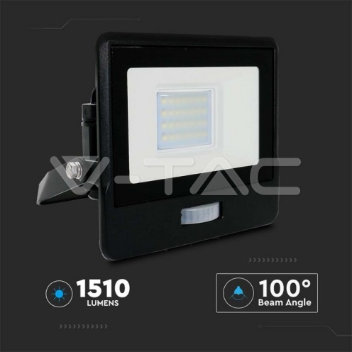 20W LED Прожектор PIR Сензор SAMSUNG ЧИП Черно Тяло 3000К - изглед 2