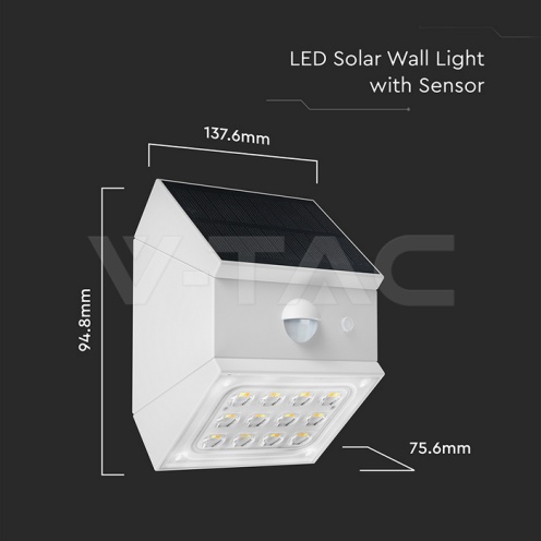 2.5W LED Соларна Стенна Със Сензор 1200mAh 3.7V CCT:3IN1 Бяло Тяло - изглед 6 - rZ commerce 2.5W LED Соларна Стенна Със Сензор 1200mAh 3.7V CCT:3IN1 Бяло Тяло - изглед 6