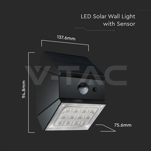 2.5W LED Соларна Стенна Със Сензор 1200mAh 3.7V CCT:3IN1 Черно Тяло - изглед 7 - rZ commerce 2.5W LED Соларна Стенна Със Сензор 1200mAh 3.7V CCT:3IN1 Черно Тяло - изглед 7
