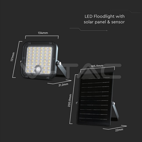 10W LED Соларен Прожектор LiFePo Батерия 3.7V Черен CCT 4000K + 6000K - изглед 8 - rZ commerce 10W LED Соларен Прожектор LiFePo Батерия 3.7V Черен CCT 4000K + 6000K - изглед 8