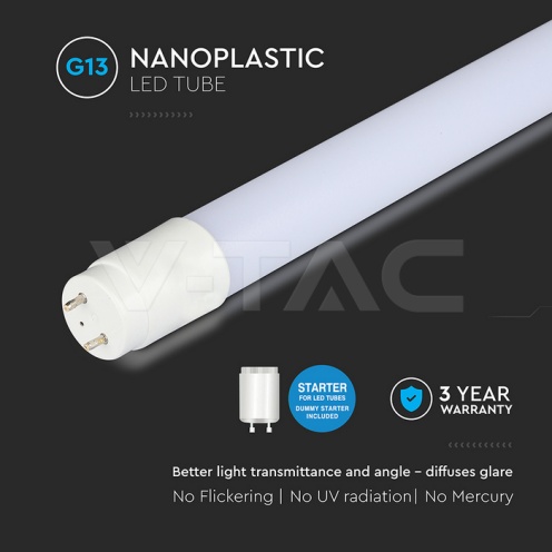 LED Пура T8 16.5W 120 см Nano Пластик 3000K Неротационна - изглед 3