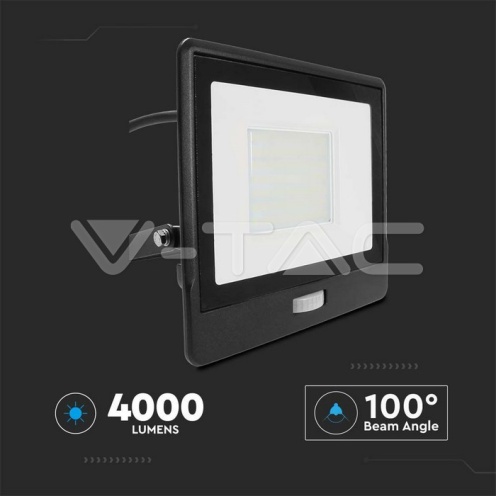 50W LED Прожектор PIR Сензор SAMSUNG ЧИП Черно Тяло 4000К 1М Кабел - изглед 12