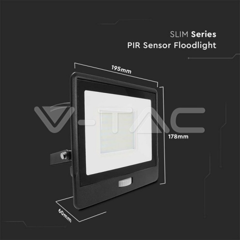 50W LED Прожектор PIR Сензор SAMSUNG ЧИП Черно Тяло 6400К 1М Кабел - изглед 2