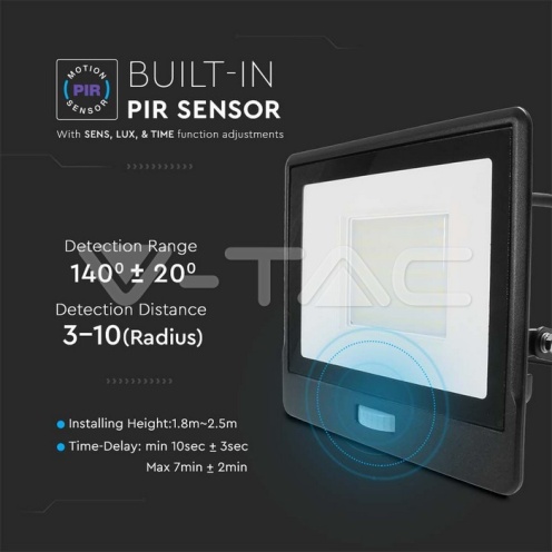 50W LED Прожектор PIR Сензор SAMSUNG ЧИП Черно Тяло 4000К 1М Кабел - изглед 8