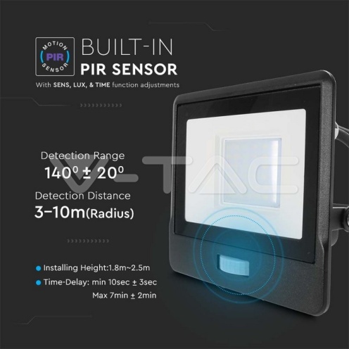 30W LED Прожектор PIR Сензор SAMSUNG ЧИП Черно Тяло 4000К 1М Кабел - изглед 8