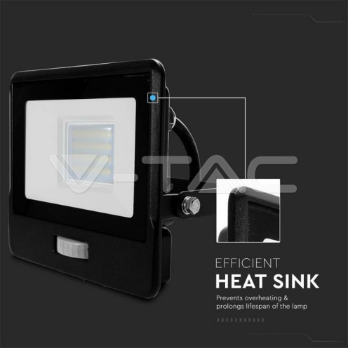 20W LED Прожектор PIR Сензор SAMSUNG ЧИП Черно Тяло 6400К 1М Кабел - изглед 10