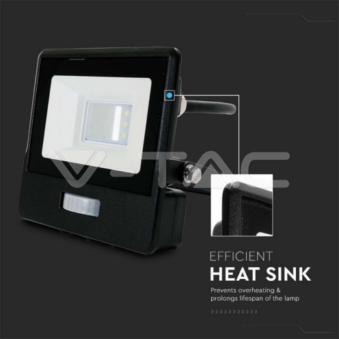 10W LED Прожектор PIR Сензор SAMSUNG ЧИП Черно Тяло 6400К 1М Кабел - изглед 9