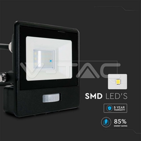 10W LED Прожектор PIR Сензор SAMSUNG ЧИП Черно Тяло 4000К 1М Кабел - изглед 7
