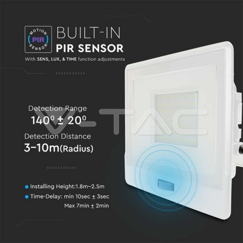 50W LED Прожектор PIR Сензор SAMSUNG ЧИП Бяло Тяло 6400К - изглед 7