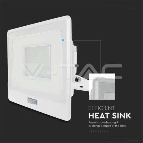 50W LED Прожектор PIR Сензор SAMSUNG ЧИП Бяло Тяло 6400К - изглед 9
