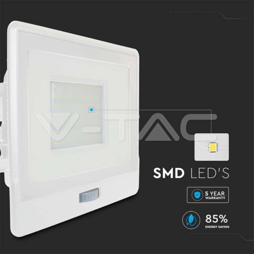 50W LED Прожектор PIR Сензор SAMSUNG ЧИП Бяло Тяло 4000К - изглед 6