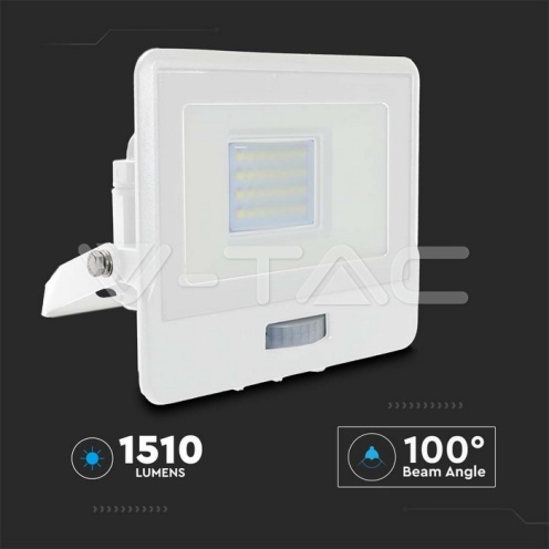 20W LED Прожектор PIR Сензор SAMSUNG ЧИП Бяло Тяло 6400К - изглед 12