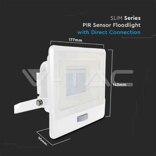 30W LED Прожектор PIR Сензор SAMSUNG ЧИП Бяло Тяло 4000К - изглед 2