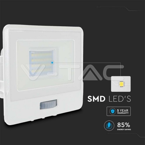 20W LED Прожектор PIR Сензор SAMSUNG ЧИП Бяло Тяло 4000К - изглед 6