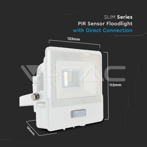 10W LED Прожектор PIR Сензор SAMSUNG ЧИП Бяло Тяло 4000К - изглед 2