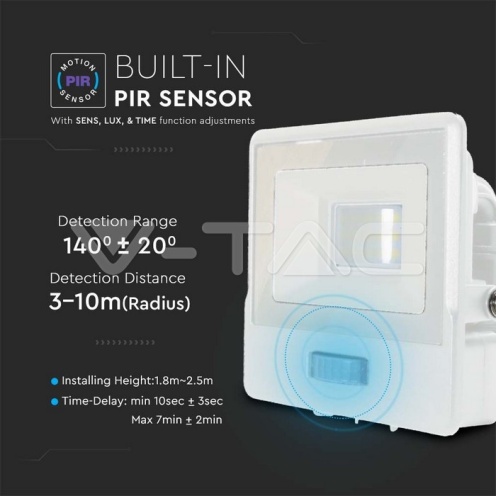 10W LED Прожектор PIR Сензор SAMSUNG ЧИП Бяло Тяло 4000К - изглед 7