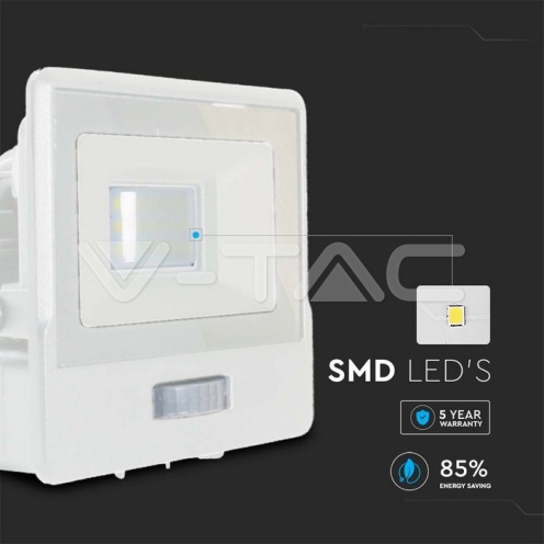 10W LED Прожектор PIR Сензор SAMSUNG ЧИП Бяло Тяло 4000К - изглед 6