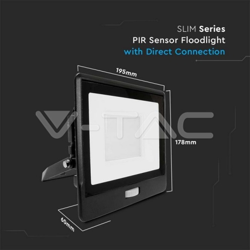 50W LED Прожектор PIR Сензор SAMSUNG ЧИП Черно Тяло 6400К - изглед 4