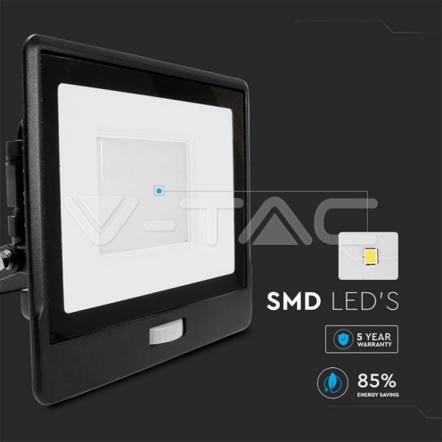 50W LED Прожектор PIR Сензор SAMSUNG ЧИП Черно Тяло 6400К - изглед 10