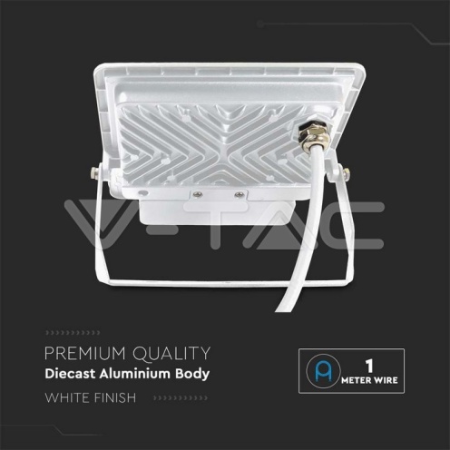 50W LED Прожектор PIR Сензор SAMSUNG ЧИП Бяло Тяло 6400К 1М Кабел - изглед 9