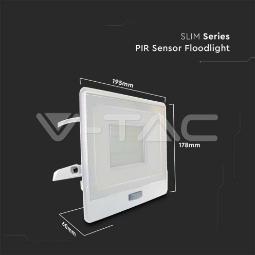50W LED Прожектор PIR Сензор SAMSUNG ЧИП Бяло Тяло 4000К 1М Кабел - изглед 11