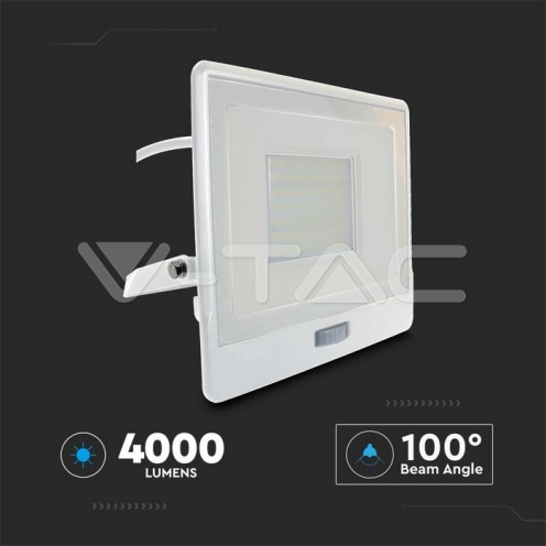 50W LED Прожектор PIR Сензор SAMSUNG ЧИП Бяло Тяло 4000К 1М Кабел - изглед 10