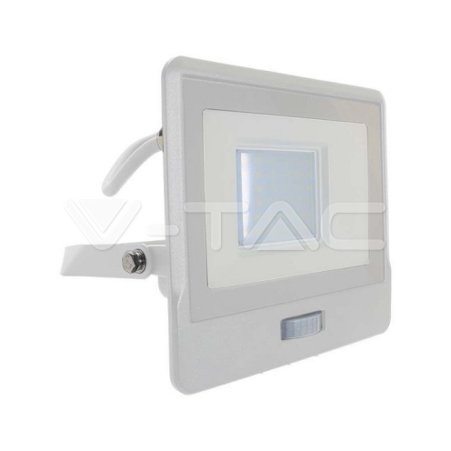 30W LED Прожектор PIR Сензор SAMSUNG ЧИП Бяло Тяло 6400К 1М Кабел - изглед 1