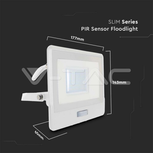 30W LED Прожектор PIR Сензор SAMSUNG ЧИП Бяло Тяло 4000К 1М Кабел - изглед 11