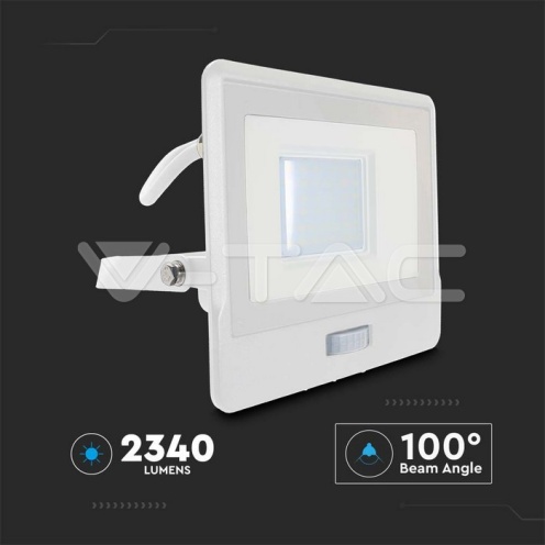 30W LED Прожектор PIR Сензор SAMSUNG ЧИП Бяло Тяло 4000К 1М Кабел - изглед 10