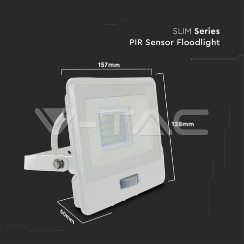 20W LED Прожектор PIR Сензор SAMSUNG ЧИП Бяло Тяло 6400К 1М Кабел - изглед 11