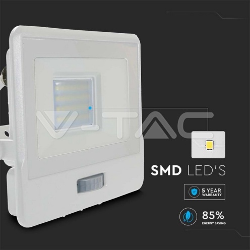 20W LED Прожектор PIR Сензор SAMSUNG ЧИП Бяло Тяло 4000К 1М Кабел - изглед 5
