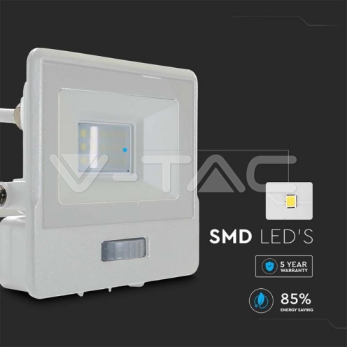 10W LED Прожектор PIR Сензор SAMSUNG ЧИП Бяло Тяло 6400К 1М Кабел - изглед 5